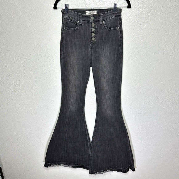 Free People Irreplaceable Flare Jean Raw Frayed Hem Black Women 26 - Picture 2 of 8